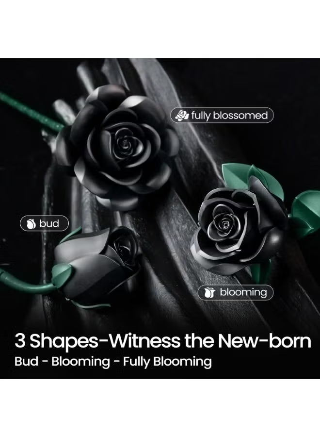 Black Roses Flower Building Set - 3Pack, Stocking Stuffers Gift - Retro Artificial Flowers Botanical Collection Home Decor - Image 4